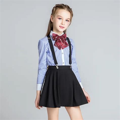 School Striped Shirtskirt Girls Clothes Set School Chorus Stage