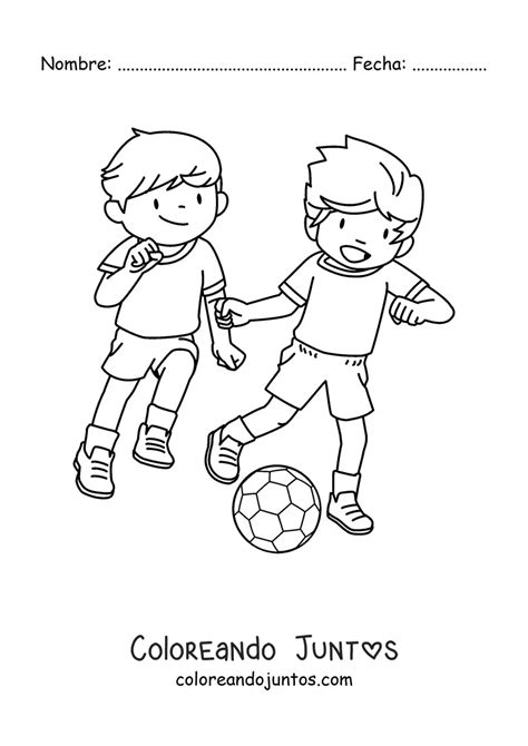 Niños Jugando Fútbol Coloreando Juntos