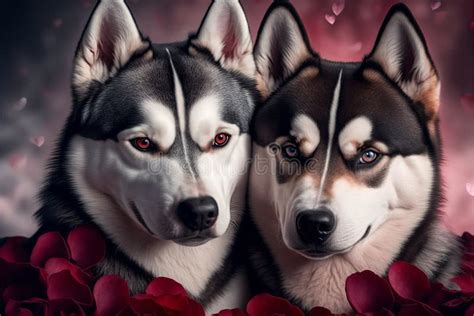 Valentines Day Cuddling Animals Siberian Husky Couple2 Generative Ai