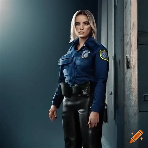 photorealistic portrayal of an actress as a police officer