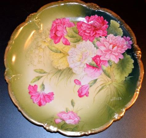 Bavarian Carnations Porcelain Charger Plate Artist Signed Etsy
