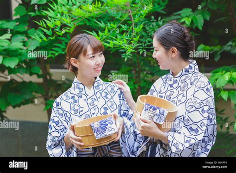 Young Japanese Women Wearing Yukata At Traditional Onsen Hot Spring