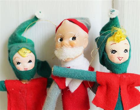 Vintage Christmas Elf Ornaments Made In Japan 1950s Mid Etsy Elf