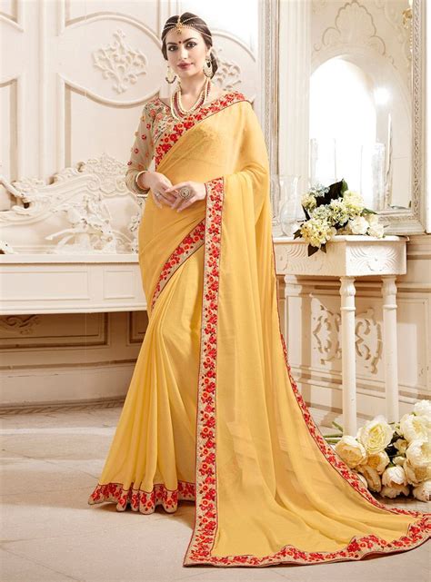 Yellow Art Silk Saree With Embroidered Blouse 121733 Saree Designs