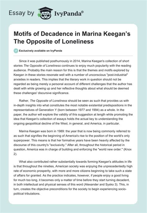 Marina Keegans The Opposite Of Loneliness 2012 Words Essay Example