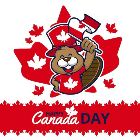 Premium Vector Happy Canada Day With Beaver And Flag