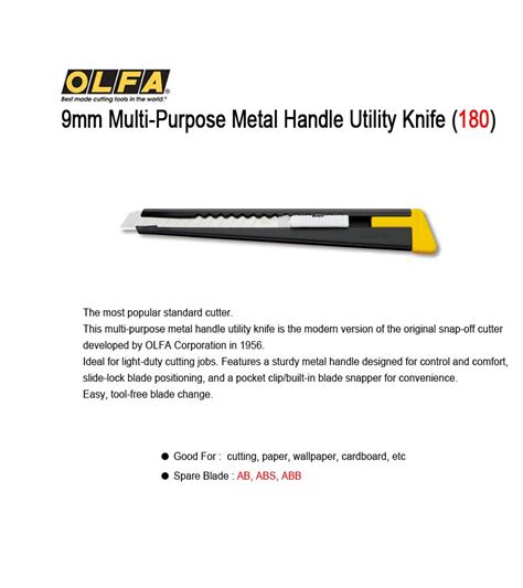 Olfa 180 9mm Multi Purpose Metal Handle Standard Cutter Knife Ebay