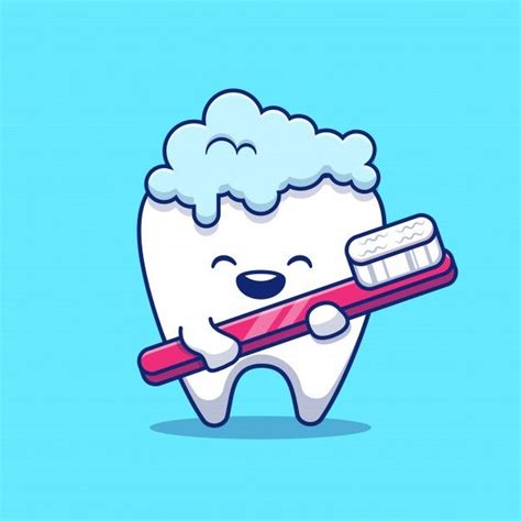 Cute Tooth Brushing Icon Illustration Dental Health Icon Concept