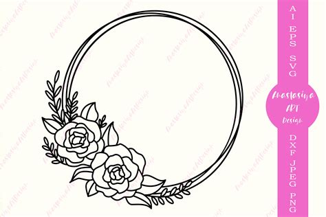 Circle Monogram Floral Frame Svg Cut File Flower Wreath Dxf 560947