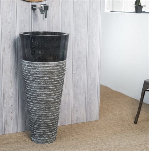 Black Marble Pedestal Sink With Carved Exterior 40 X 90cm