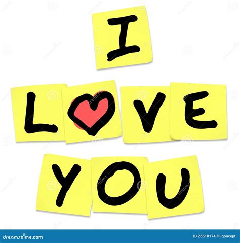 I Love You Words On Yellow Sticky Notes Stock Illustration