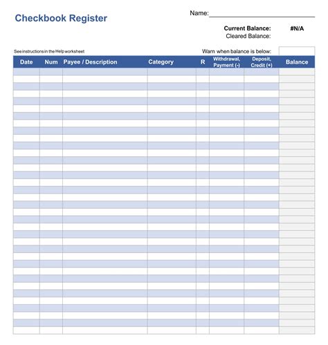 Free Printable Large Check Register Printable Templates