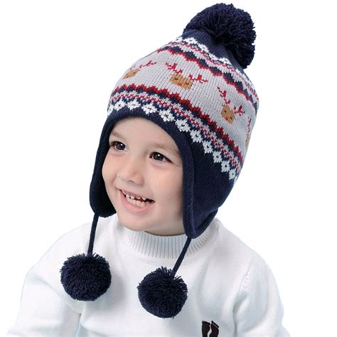Toddler Baby Boys Christmas Hat Boy Winter Hat Warm Deer Knitted Ski