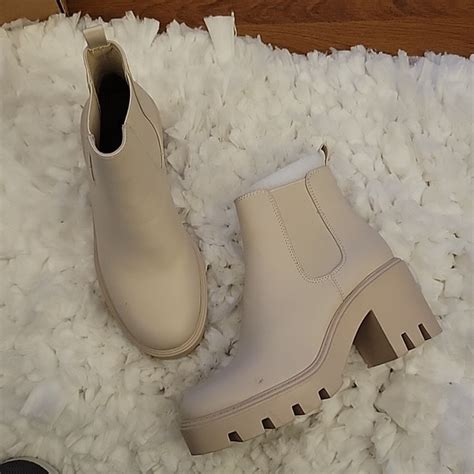 Redtop Shoes Redtop Pu Nude Chelsea Ankle Boots Round Toe Chunky