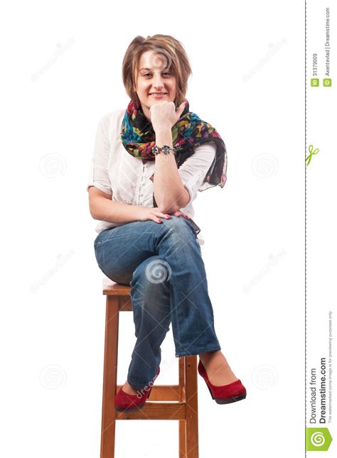 Beautiful Smiling Young Woman Sitting On A Chair Stock Image Image Of