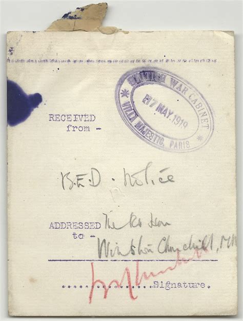Churchills Signature From The Paris Peace Conference In May 1919