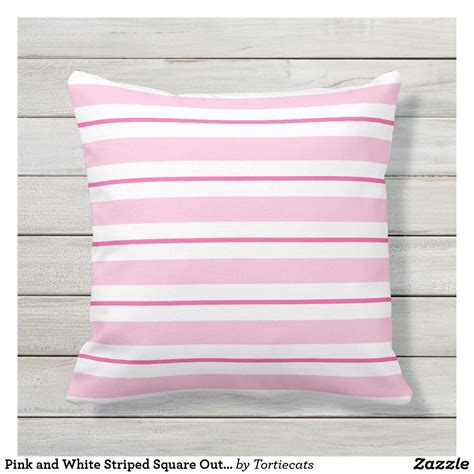 Pink And White Striped Square Outdoor Pillow Outdoor
