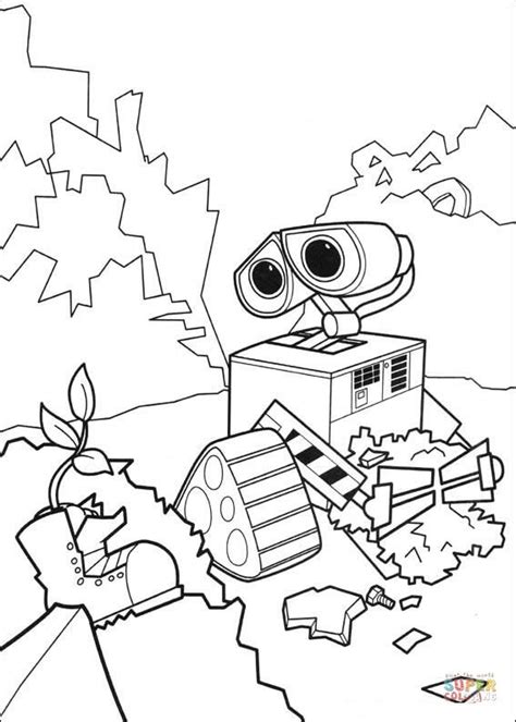 This film tells the story of a robot named wall e that is specially programmed to condense trash that is on earth. Wall-E Finds Green Plant coloring page | Free Printable ...