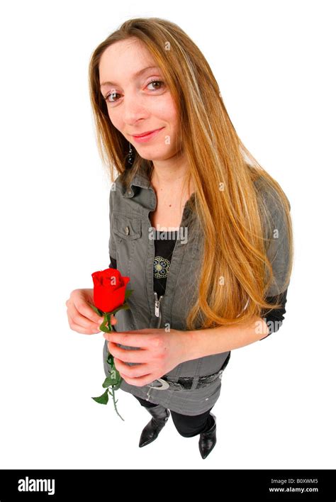 Young Women With A Red Rose Stock Photo Alamy