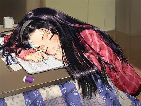 Anime Girl With Brown Hair Sleeping