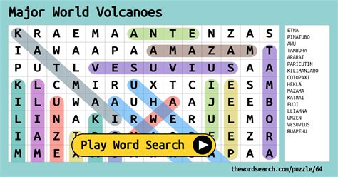 Major World Volcanoes Word Search