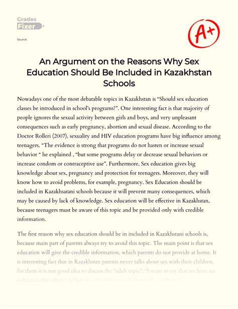 An Argument On The Reasons Why Sex Education Should Be Included In