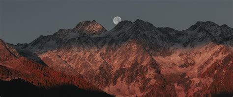 3440x1440 Full Moon Behind Mountain Dark Evening Late Sunset 5k