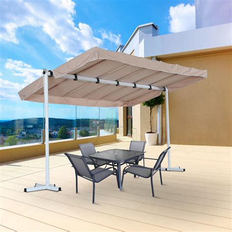 Outsunny Free Standing Manual Retractable Awning 12x8 Outdoor Gazebo