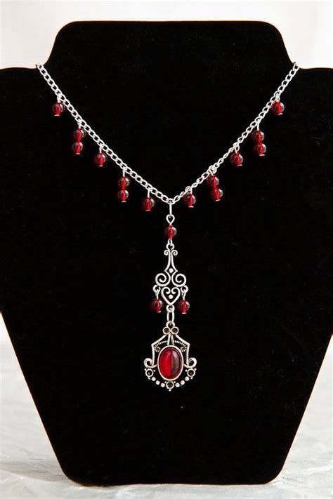 Elegant Gothic Punk Victorian Vampire Cabochon Necklace Pendant Red