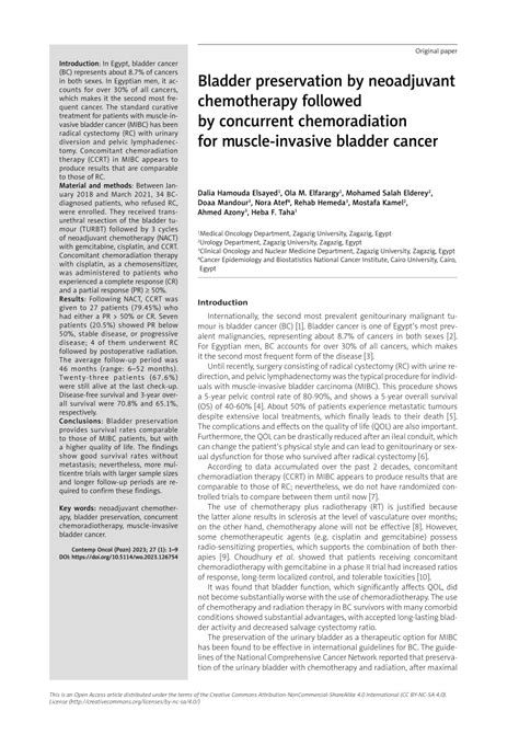 Pdf Bladder Preservation By Neoadjuvant Chemotherapy Followed By Concurrent Chemoradiation For