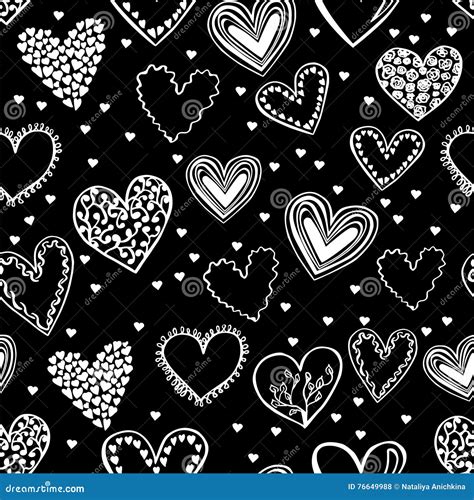 Seamless Pattern With Doodle Hearts Stock Vector Illustration Of