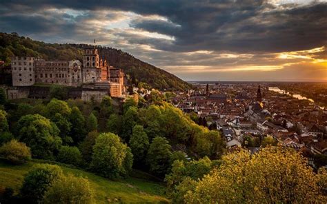 Download Wallpapers Heidelberg Castle Evening City Panorama Sunset