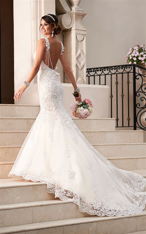 Jaeden wedding dress beach bridal dresses lace wedding gown a line bride dress. Satin & Lace Fit and Flare Wedding Dress | Stella York ...