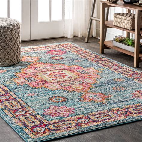 Bungalow Rose Lathan Performance Navycream Rug And Reviews Wayfair