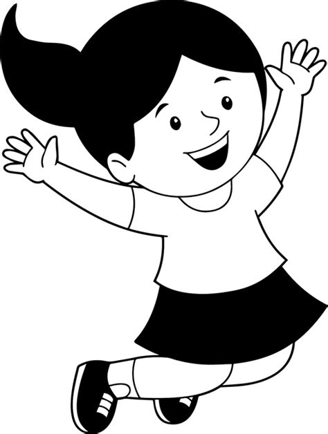 Children Black White Girl Jumping In The Air Happily Clipart
