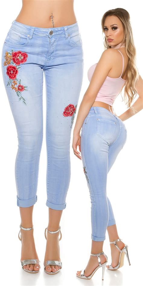 Sexy Skinny Jeans With Embroidery Rivets Beads Jeansblue Skinny Jeans