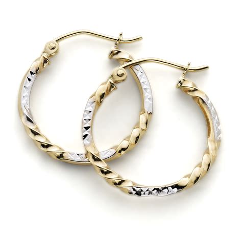 Two Tone Twist Hoop Earrings 10k Gold Jewelry Earrings