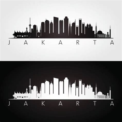 Jakarta Skyline And Landmarks Silhouette Black And White Design