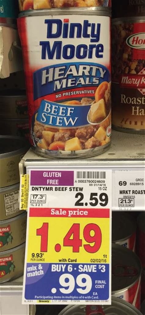 5 out of 5 stars. Dinty Moore Beef Stew ONLY $0.49 with Kroger Mega Sale ...