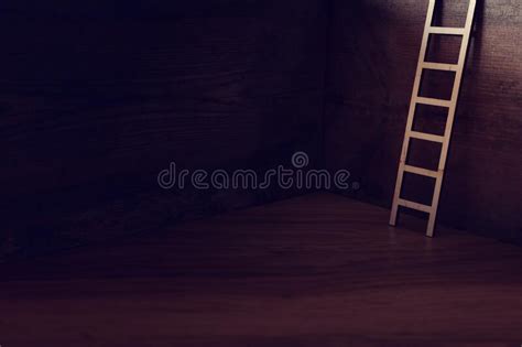 Image Of Ladder Over Dark Wooden Wall Stock Image Image Of Education