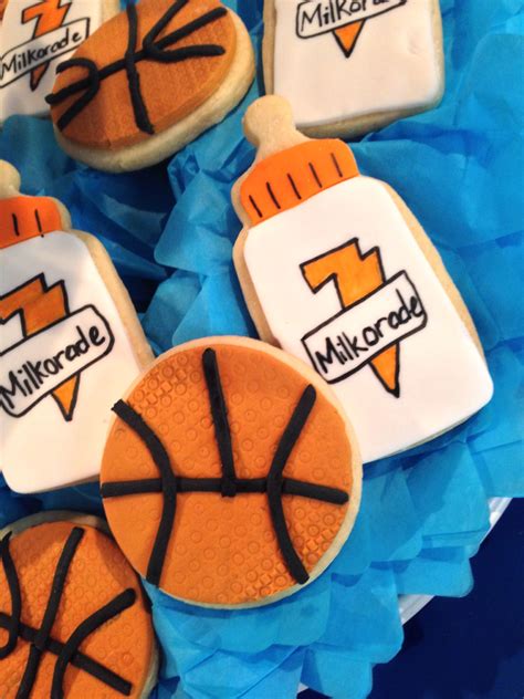 Sports baby shower theme party details. Basketball baby shower cookies | Basketball baby shower ...