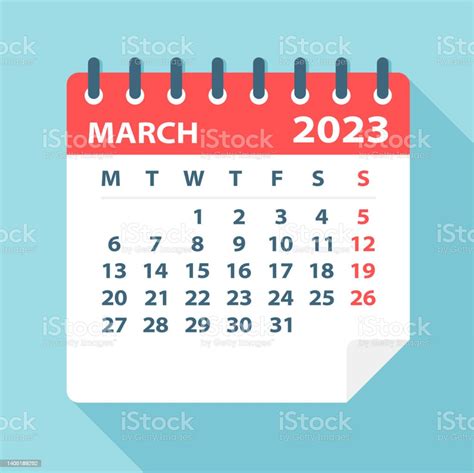 March 2023 Calendar Leaf Vector Illustration Stock Illustration