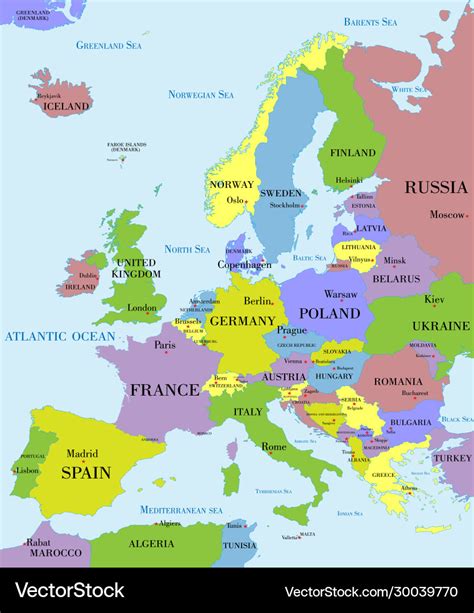 Colorful Europe Map With Countries And Capital Vector Image