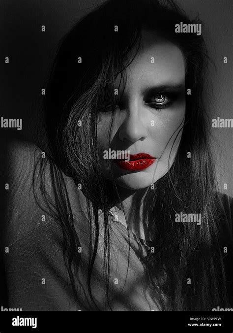 Artistic Dark Self Portrait Woman In Red Stock Photo Alamy