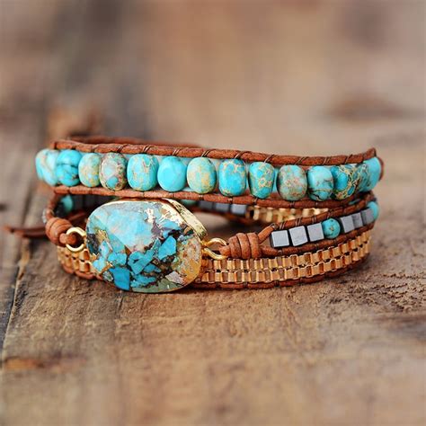 leather turquoise bracelet turquoise gemstone bracelet natural etsy