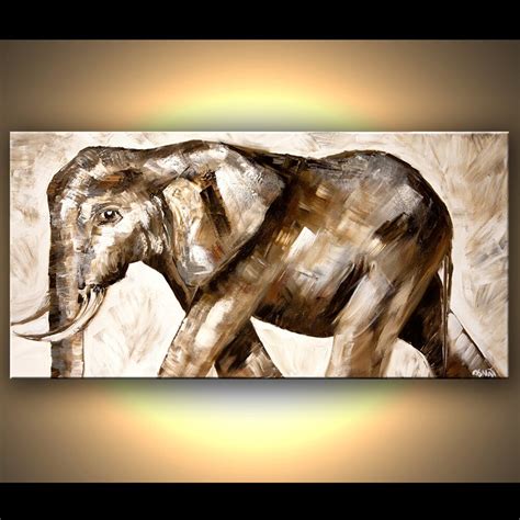 Original Modern Elephant Acrylic Painting On White Background