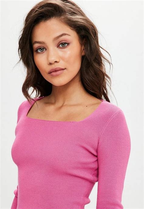 Pink Square Neck Ribbed Knitted Crop Top Missguided Ireland