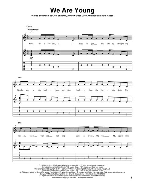 Andrew dost, jeff bhasker, nate ruess, jack antonoff. We Are Young Guitar Tab by fun. (Guitar Tab - 160263)