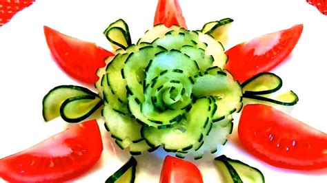 How To Make Cucumber Rose Flower Design Garnish And Vegetable Carving A