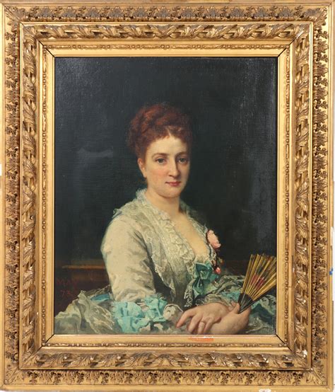 Edouard May Portrait Woman With Fan Oil 19th C